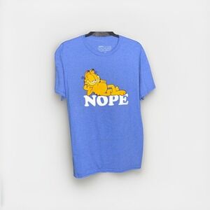 Garfield Nope T-Shirt Blue Size Medium Crew‎ Neck Nickelodeon 2021 Cotton Blend